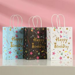 Gift Wrap Birthday Party Packaging 20pc set Bags Kraft Paper With Handle Cartoon Happy Decorations Kids302w