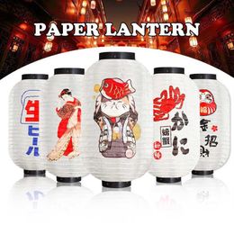 Retro Japanese Style Hanging Lantern Lucky Cat Printed Sashimi Sushi Pub Bistro Restaurant Izakaya Decor Silk Lantern Waterproof Q218i