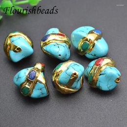 Loose Gemstones 5-10pcs/lot Gold Plated Nickel Free Turquoise Stone Beads Decora Bead For DIY Vintage Luxury Jewellery Necklace Accessories