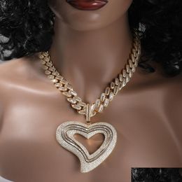 Pendant Necklaces Iced Out Heart Necklace Rose Gold Sier Plated Big Mens Hip Hop Jewelry Drop Delivery Pendants Dhgarden Otrn8