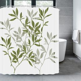 Shower Curtains Green Leaf Plant Print Simple Elegant Curtain For Bathroom High Quality Waterproof Polyester Fabric Bath