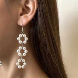 Dangle Earrings Fashion Simple Imitation Pearl Tassel Temperament Metal Flower Long Ms Wedding Birthday Commemorative Gifts