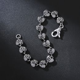 D191 S925 Sterling Silver Bracelet Fashion Letter Personalised Vintage Heart Cross Flower Peach Blossom Set Diamond Couple Punk Hip Hop Jewellery Style Lover