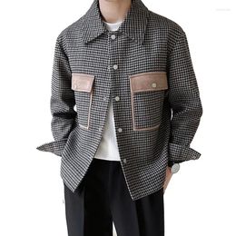 Men's Jackets Men Korean Streetwear Fashion Vintage Loose Business Casual Houndstooth Woolen Plaid Jacket Male Spring Autumn Coat Outerwear