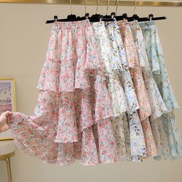 Skirts Home>Product Display>Flower Leather Women's Summer Summer Sweet Pleated A-line Chiffon Long Skirt Women's Korean Clothing 230412