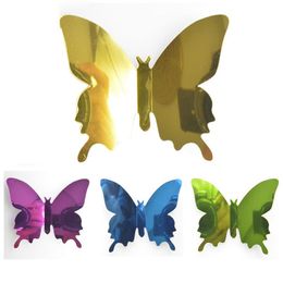 Wall Stickers 12Pcs/Set Arrive Mirror Sliver 3D Butterfly Party Wedding Decor Diy Home Decorations