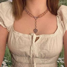 Choker Pink Beaded Heart Cross Rosary Cottage Fairycore Chokers Alt Alternative Egirl Pastel Gothic Necklace Lolita Handmade Jewellery