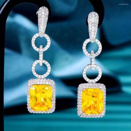 Stud Earrings SisCathy Fashion Square Cubic Zircon Drop For Women Luxurious Crystal Round Jewellery Wedding Long Dangle Gifts