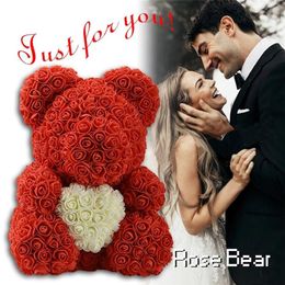 2019 Drop 40cm with Heart Big Red Teddy Bear Rose Flower Artificial Decoration Christmas Gifts for Women Valentines Gift T231C
