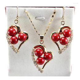 Necklace Earrings Set Exquisite 8mm Shell Pearl Earring Jewelry For Women Heart Shape Chain Choker Pendant Accessories