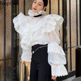 Women's Blouses Temperament Blouse Women Chic Ruffled Collar Lace Shirts Fashion Puff Sleeve Elegant Blusas De Mujer Korean White Tops