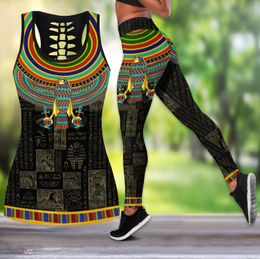 Women's Leggings Egypt Eagle God Tattoos 3D All Over Printed Women Hollow Tank Top Leggings Set Sexy Elastic Female Skinny Leggings LKB-01 230412