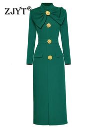 Basic Casual Dresses ZJYT Runway Autumn Midi Dresses for Women Elegant Black Green Vestidos Long Sleeve Straight Party Robe Femme Plus Size XXL 231110