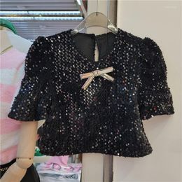 Women's Blouses Heavy Industry Sequins Shirt Women Spring Clothing 2023 Women's Bubble Sleeve Fashion Blouse Girls Cropped Top Femme