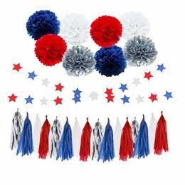 Novelty Items Patriotic Party Decorations Set Pompoms Flowers Foil Fringe Star Streamers USA Bunting Independence Day Party Supplies Z0411