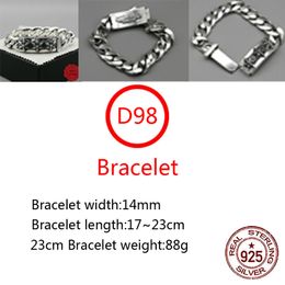 D98 S925 Sterling Silver Bracelet Fashion Letter Personalised Vintage Smooth Six Star Cross Flower Boat Anchor Punk Hip Hop Style Lover Gift