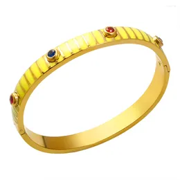 Bangle JINHUI Bohemian Gold Color Trendy Stainless Steel Bracelet Colorful Drop Glue Zirconia Inlaid For Women Jewelry