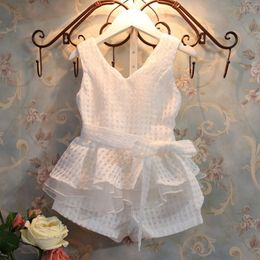 Shorts Kinder Mädchen Kleidung Set Baby WeißLila Plaid Lässige Schleife Elastische Taille Kurze Hosen Kinder Outfits Sommer 230412