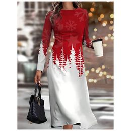 Basic Casual Dresses Christmas Women Long Sleeves Dress 3d Snowflakes Print A-Line Dress Winter Oversized Party Dresses Fashion Woman Clothing 231110