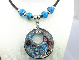 Pendant Necklaces Handmade Murano Lampwork Glass Colorful Gold Sand Dots Edge Silver Blue Round Beads Necklace Jewelry Gifts Sweater Chain