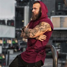 Men's Tank Tops Men Sleeveless Hoodies autumncotton Bodybuilding Tank Tops Gyms Fitness Workout Man Casual Hooded Vest Male Clothing 230411