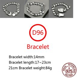 D96 S925 Sterling Silver Bracelet Fashion Letter Personalized Vintage Smooth Cross Flower Boat Anchor Punk Hip Hop Style Lover Gift