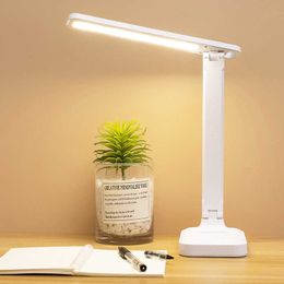 Desk Lamps LED Desk Lamp USB Charge 3 Color Dimmable Touch Foldable Table Lamp Bedside Reading Desk Lamp Bedroom Eye Protection Night Light P230412