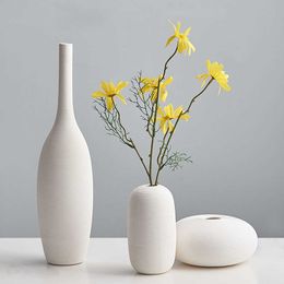 Vases Nordic Ceramic White Flower Vase Support for Flowers Modern Home Decor Accesssories Living Room Decoration Bedroom Decoration P230411