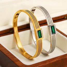 Bangle Greatera Delicate Green Cubic Zirconia Stainless Steel Bangles Bracelets For Women 18K Gold Plated Charm Bracelet Jewelry 2023