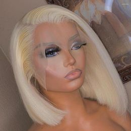 Short Bob Blonde 13x4 Transparent Lace Frontal Human Hair Wigs Straight Raw Brazilian Virgin Glueless 4x4 Closure