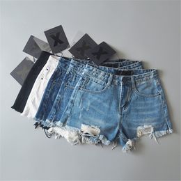 Casual Dresses 2023 Summer denim shorts for women black jeans distressed short mujer white jean ripped y2k streetwear 230412