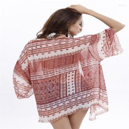 Women's Blouses Stylish Women Clothes Swimwear Three Quarters Sleeve Summer Beachwear Bikini Beach Wear Cover Up Chiffon Shirt One Piece