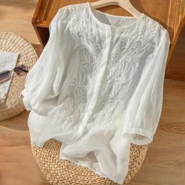 Women's Blouses Summer Women Blouse Long Sleeve Solid Cotton Linen Shirts Female Casual Basic Robe Tunic Oversized Whit Shirt Tops