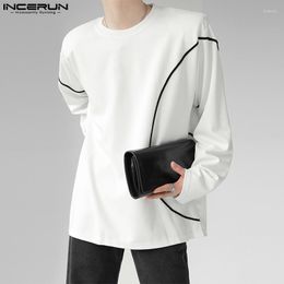 Men's T Shirts INCERUN Tops 2023 Korean Style Mens Black And White Contrast Shoulder Pad T-shirt Casual Underlay Long Sleeve T-shirts S-5XL