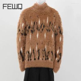 Men's Sweaters FEWQ Autumn Winter Design Knitted Sweater High Neck Plush Long Sleeve 2023 Contrast Colour Casual Male Pullover Korean 24X3125