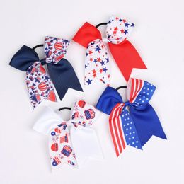 4th of July Ribbon Bow Hair Ties 5" Patriotic Hair Bow Pigtail Holders Elastic Ties Hair Bands For Children Girls