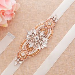 Belts JLZXSY Handmade Rhinestones Wedding Belt Clear Crystal Bridal Rose Gold Sash For Bridesmaids Accessories