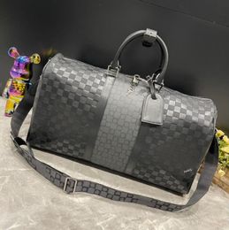 23 new deluxe design travel bags top quality men KEEPALLS 50cm luggage bag women cowhide Pressed grid seal shoulder bags fashion Weekend getaway getaway tote