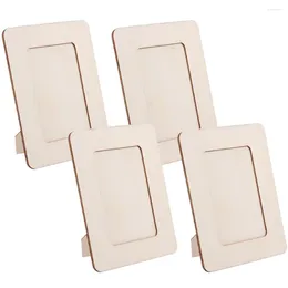 Frames 4 Pcs Wood Crafts Kids DIY Wooden Po Frame Unfinished Picture Painted Blank Child