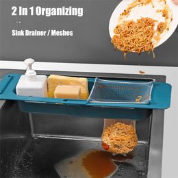 Kitchen Sink Colanders Multi-Functional Household Storage Shelf Retractable Wipe Draining Rack Disposable Strainer
