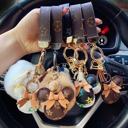 Classic Mouse Design Car Keychain Favour Flower Bag Pendant Charm Jewellery Keyring Holder for Men Gift Fashion PU Leather Animal Key191n