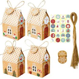 96pcsset Christmas House Shape Candy Gift boxes with Kraft Paper Tag and Sticker Christmas Decoration for Home Gift Packing bag 20279U