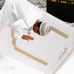 Carpet Muslin Prayer Rug Beige White Fringe Tassel Islamic Ramadan Carpet Mat Floor Living Room Home Ethnic Rectangle Blanket E7CB Z0411