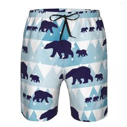 Men's Shorts Men Beach Short Quick-drying Swimming Trunk Polar Bear Mother And Her Child With Mountains Swimwear Swimsuit Bathing