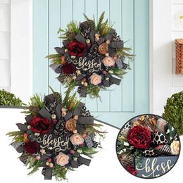 Decorative Flowers Fall Front Door Wreath With Sign Autumn Farmhouse For Thanksgiving Halloween Christmas Home Porch Decorations