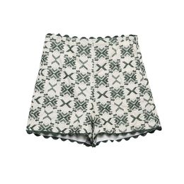 Women's high waist shorts european fashion green embroidery casual beach holiday short pants XSSML
