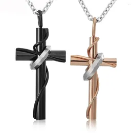 Pendant Necklaces Simple Cross Circle Necklace For Men Woman Religious Couple Jewellery Stainless Steel Chain 24Inch