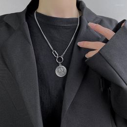 Pendant Necklaces Ins Personality Hip-hop Necklace Designed For Men And Women Niche Portrait Coin Short Single-layer Sweater Chain