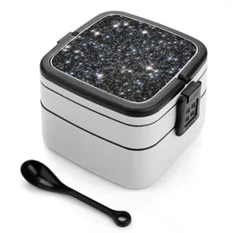 Dinnerware Glitter Galaxy Bento Box Compartments Salad Fruit Container Case Space Exploration Black Star Stars Nebula