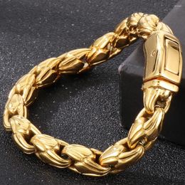 Link Bracelets 10MM Width Sunflower Seeds Style Chain Man Bracelet For Men Gold Plated Polished Stainless Steel Male Wrist Jewellery